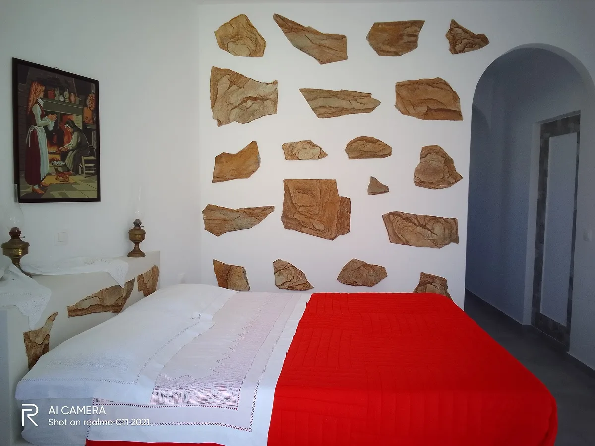 Politimis studios double room with wood decoration on the wall